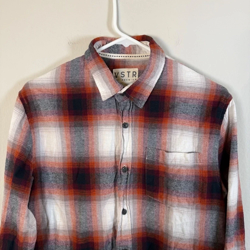 VSTR Premium Mens Plaid Flannel Long Sleeve Button Up Shirt Red Black White